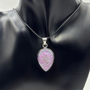 Simulated Opal Triplet Teardrop Silver Plated Pendant Lavender Purple